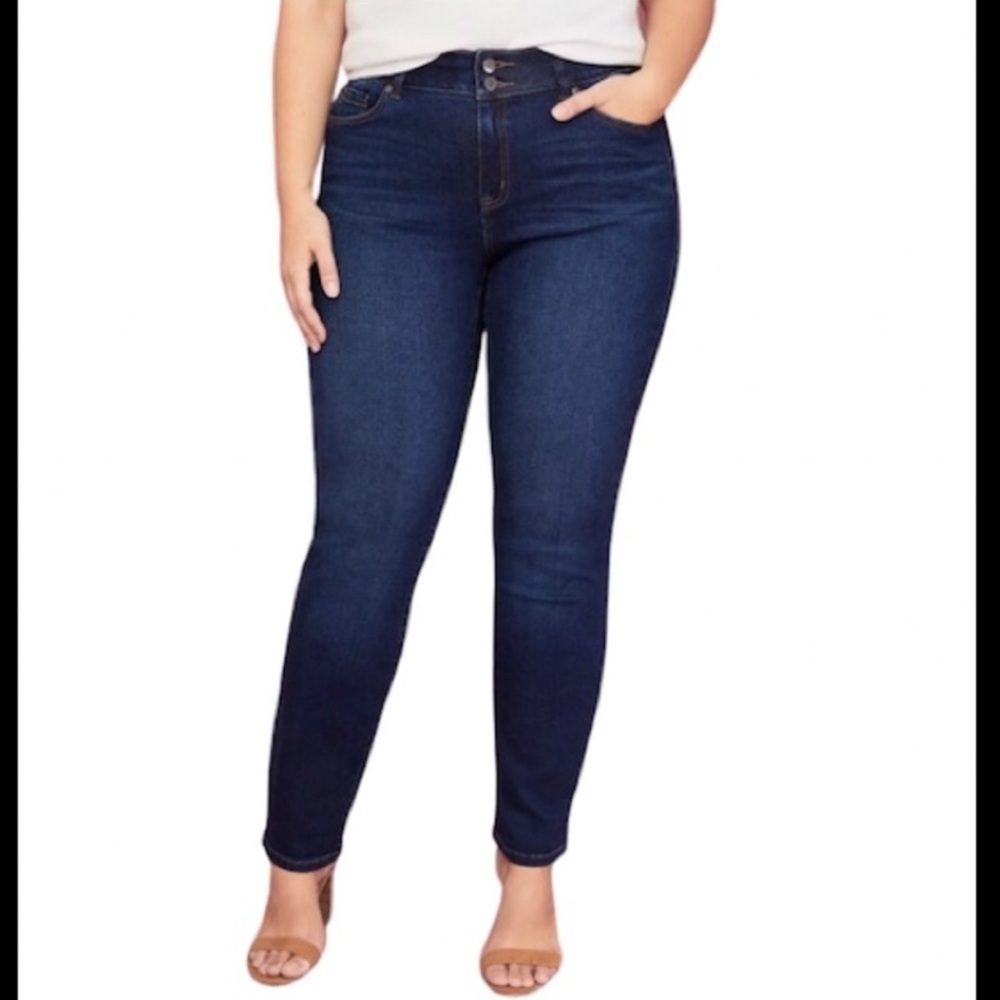 Lane Bryant dark wash jeans tighter tummy jeans 28